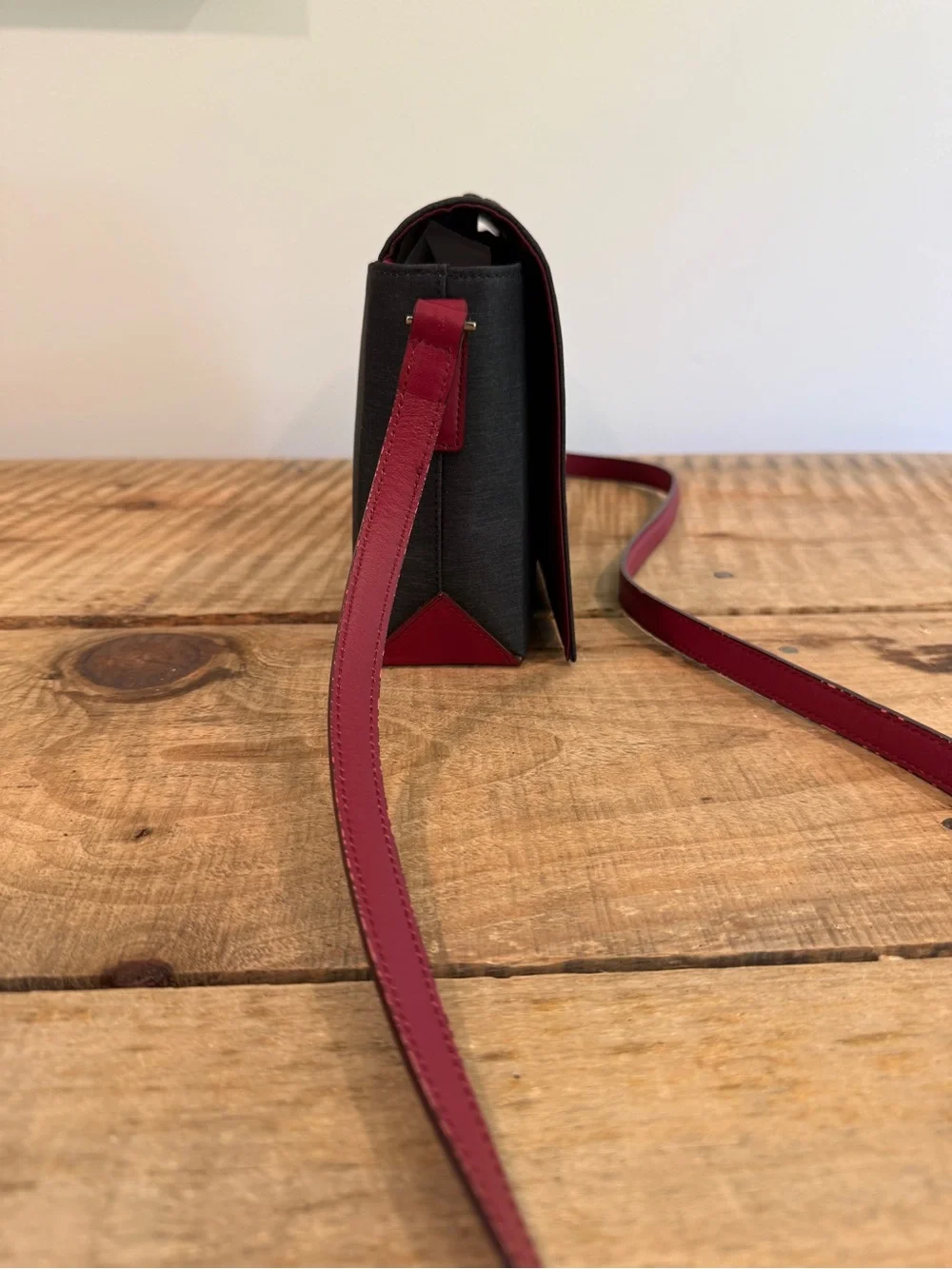 Burberry London Vintage Black Crossbody Bag with Red Accent Strap